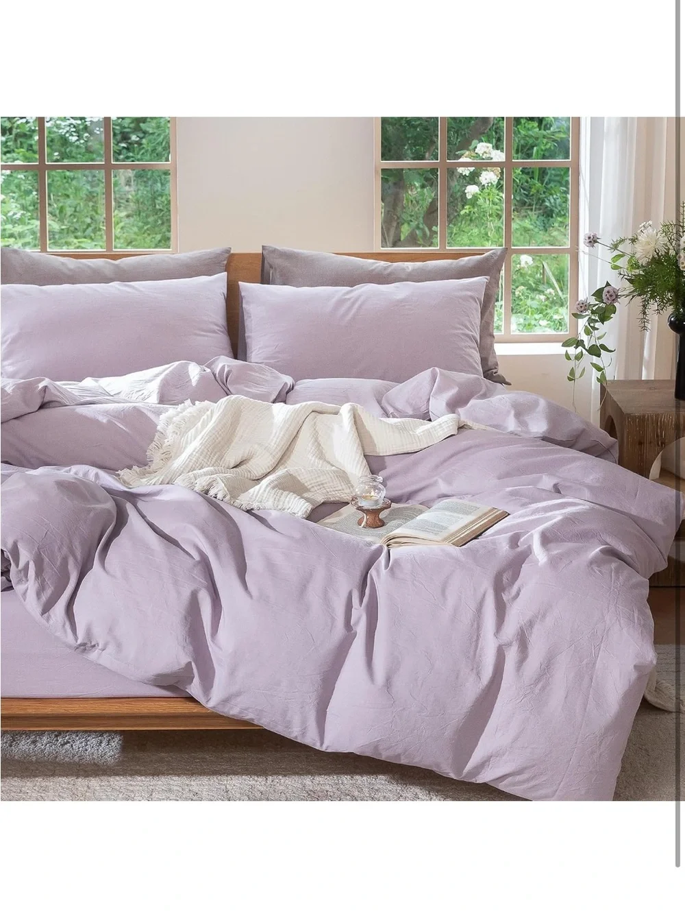 NEW MooMee 100% Washed Cotton, Linen-Like, Duvet Cover Set. Lavender